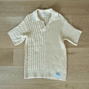 Reuben Oliver Polo T-Shirt Cable Knit Pima Cotton Size Est M Yellow